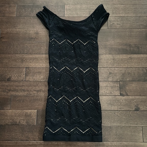 bebe Bodycon Black Lace Crochet Dress S - Picture 7 of 7